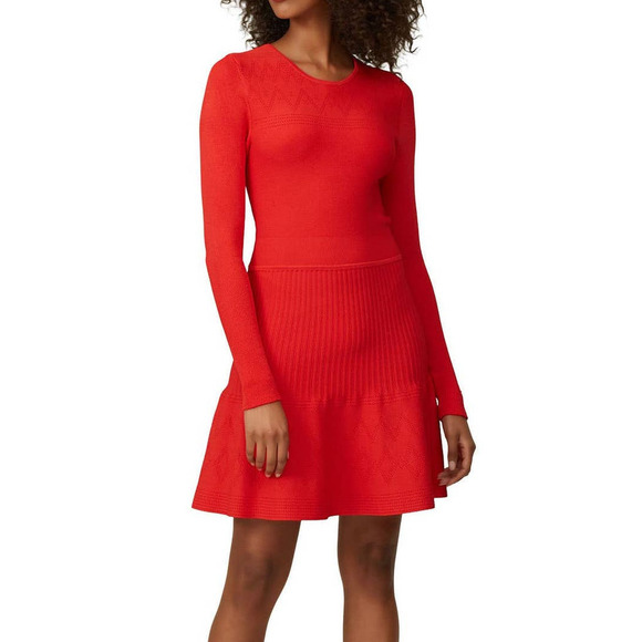Jason Wu Pointelle Long Sleeve Dress Crew Neck Red Size M - Picture 1 of 10